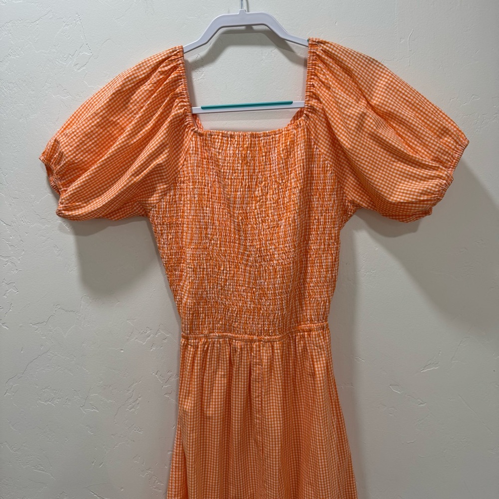 Sim and Sam Cutout Orange Gingham Dress Women's Large Stretch Midi - Picture 8 of 15